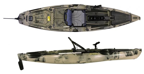 Nordmann® Raptor 11.8 Angelkajak Sit on Top inkl. Zahnstangen-Pedalantrieb - Camo/Sand - Outdoor Monkey