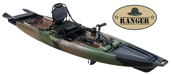 Nordmann® Ranger 12.5 Angelkajak Sit on Top inkl. Zahnstangen-Pedalantrieb - Camo/Military - Outdoor Monkey