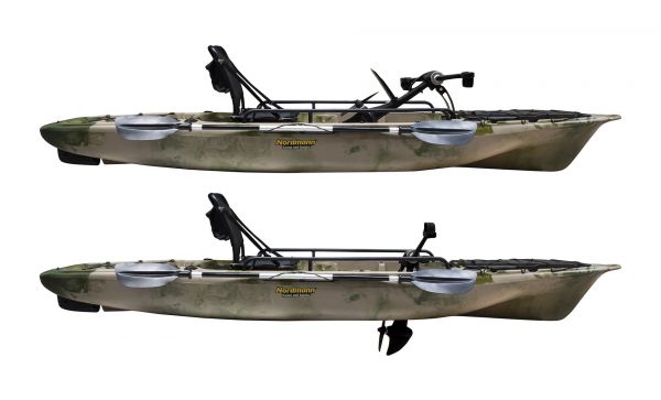 Nordmann® Tigrar 12.8 Angelkajak Sit on Top | inkl. Pedalantrieb und Elektromotor | Restposten - Camo/Military - Outdoor Monkey