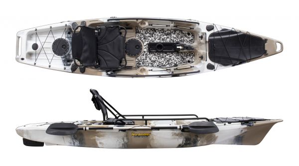 Nordmann® Tigrar 12.8 Angelkajak Sit on Top | inkl. Pedalantrieb und Elektromotor | Restposten - Camo/Petrol - Outdoor Monkey