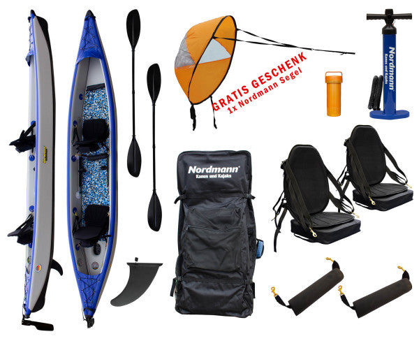 Nordmann® I-Kajak Racer 470 Drop Stitch Luftkajak 2-Sitzer inkl. Sitze, Paddel und Zubehör - Outdoor Monkey