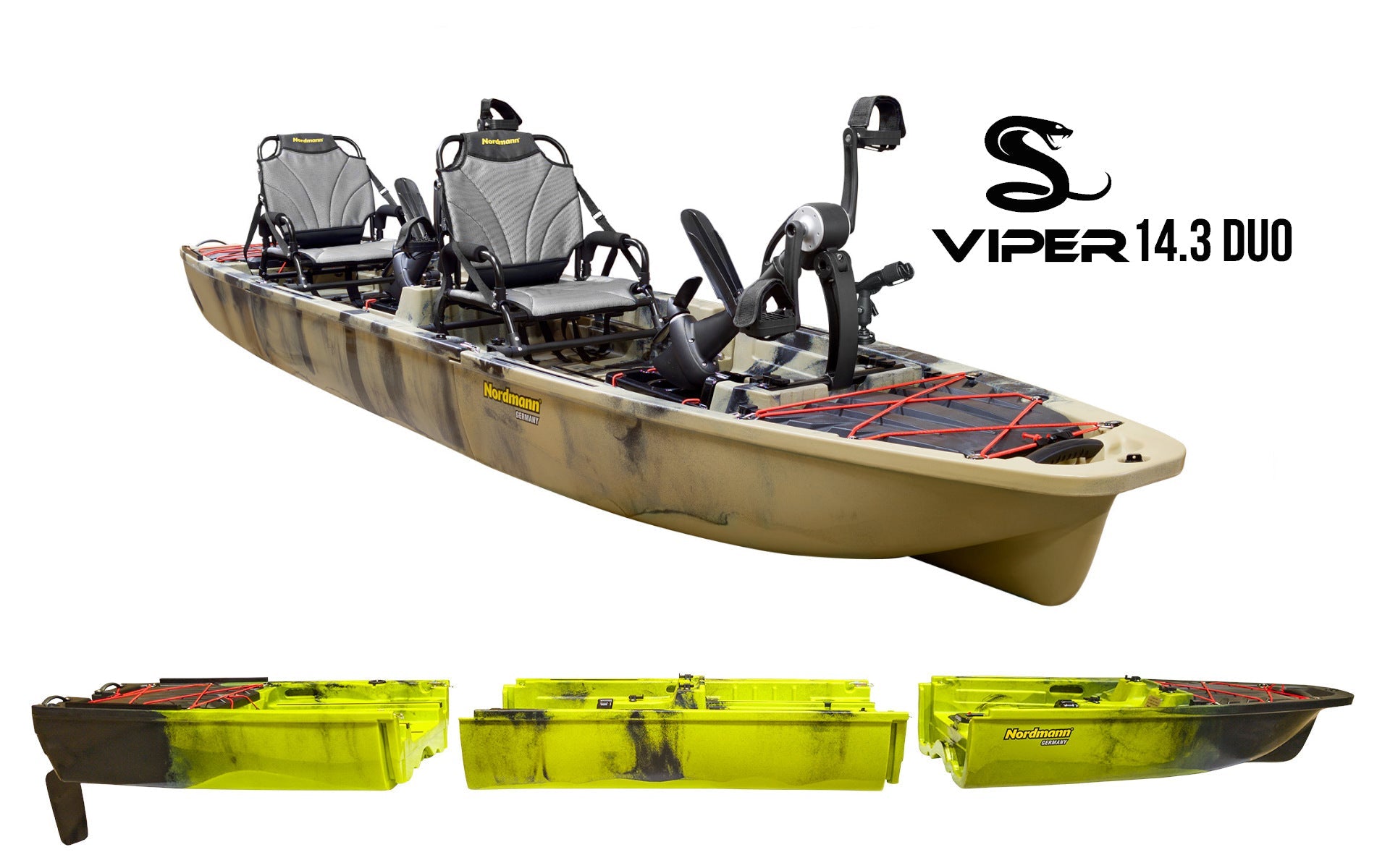 Nordmann Viper 14.3 Duo Angelkajak Camo Sand, 3-teilig teilbar