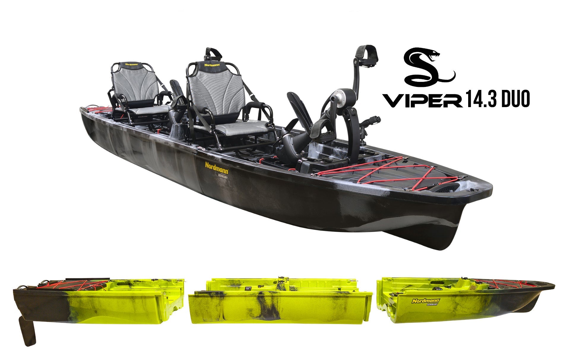 Nordmann Viper 14.3 Duo Angelkajak Camo Schwarz, 3-teilig teilbar