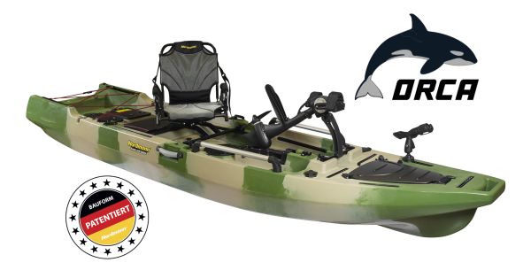 Nordmann® Orca 12.5 Angelkajak Sit on Top inkl. Zahnstangen-Pedalantrieb - Camo/Military - Outdoor Monkey