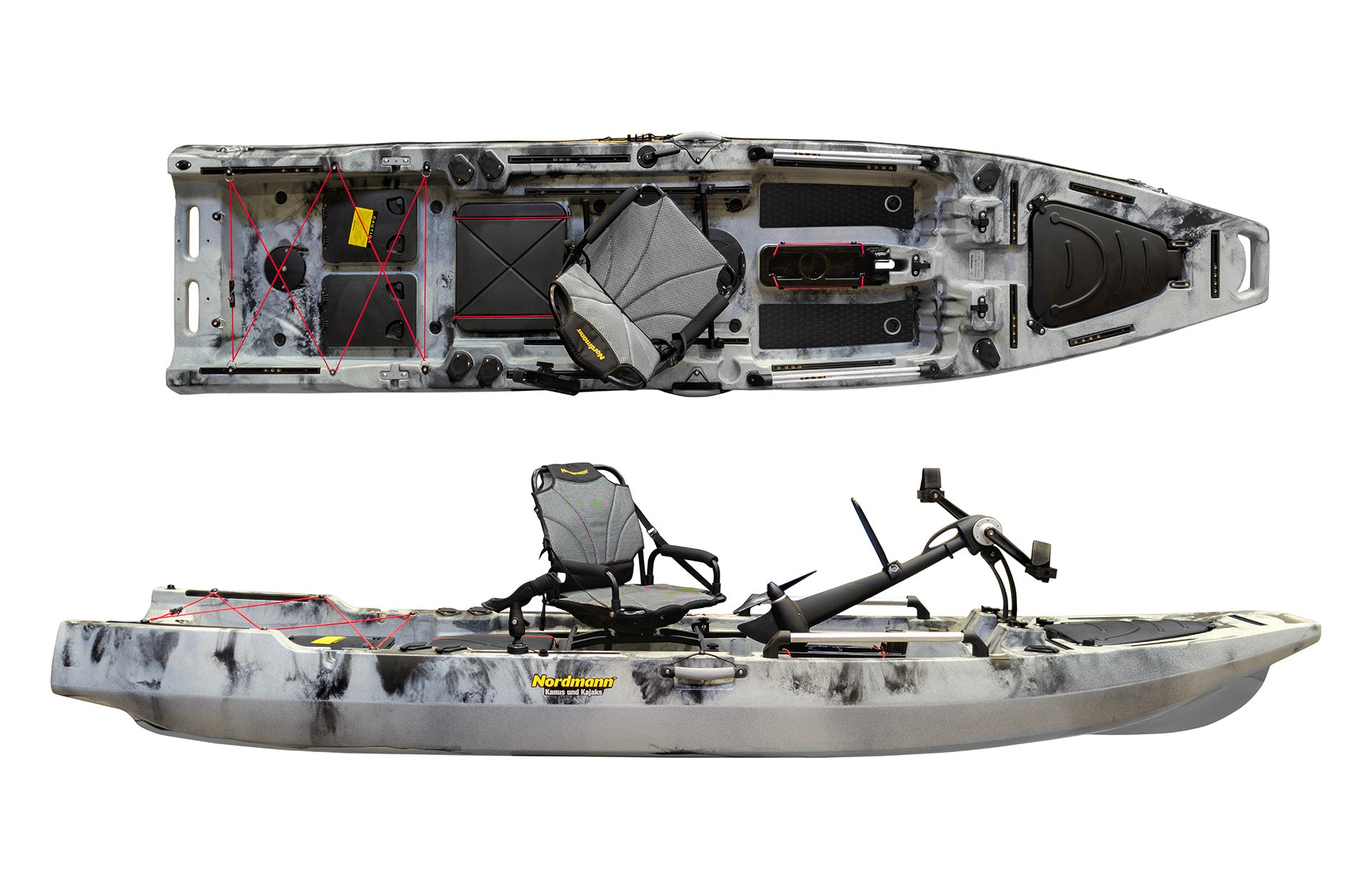 Nordmann® Orca 12.5 Angelkajak Sit on Top inkl. Zahnstangen-Pedalantrieb - Camo/Navy