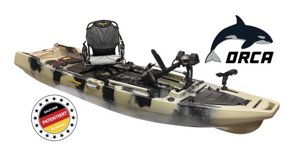Nordmann® Orca 12.5 Angelkajak Sit on Top inkl. Zahnstangen-Pedalantrieb - Camo/Sand - Outdoor Monkey
