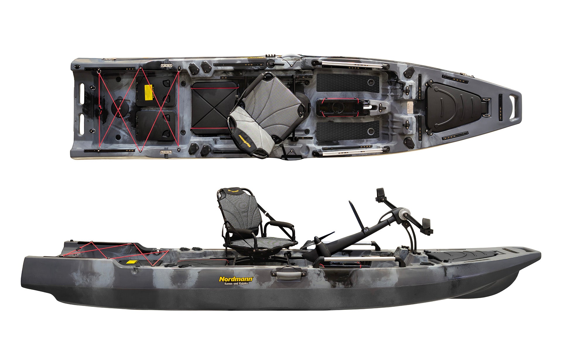Nordmann® Orca 12.5 Angelkajak Sit on Top inkl. Zahnstangen-Pedalantrieb - Camo/Steel
