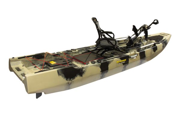 Nordmann® Orca 12.5 Angelkajak Sit on Top inkl. Zahnstangen-Pedalantrieb - Camo/Sand - Outdoor Monkey