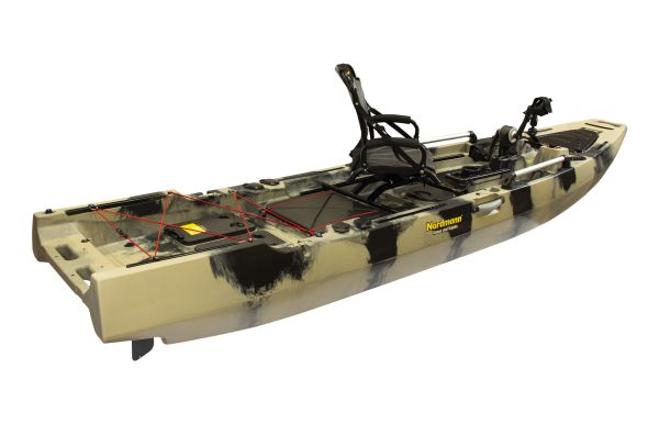 Nordmann® Orca 12.5 Angelkajak Sit on Top inkl. Zahnstangen-Pedalantrieb - Camo/Sand - Outdoor Monkey