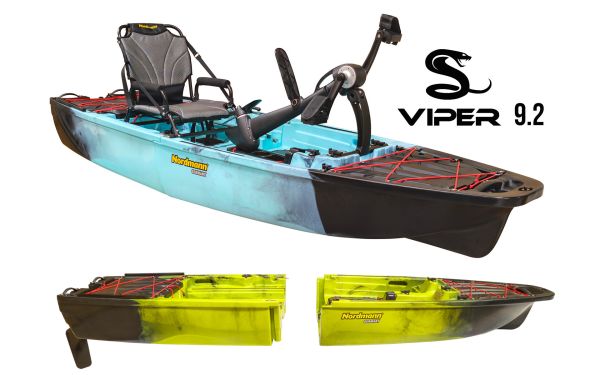 Nordmann® Viper 9.2 teilbares Angelkajak Sit on Top inkl. Zahnstangen-Pedalantrieb - Camo/Cayn