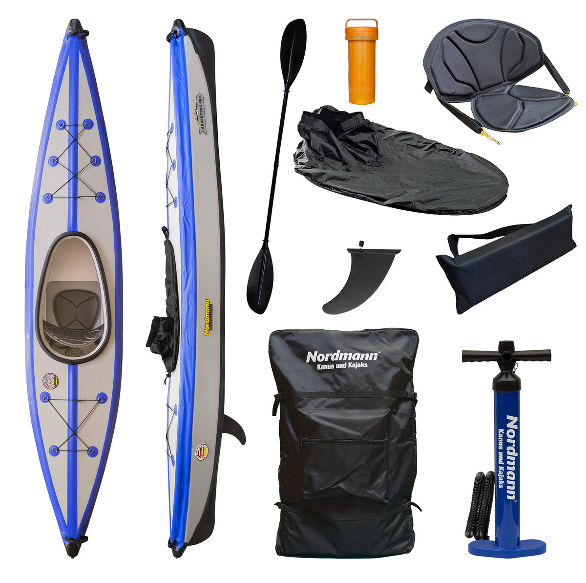 Nordmann I-Kajak Adventure 400 Drop Stitch Luftkajak 1-Sitzer Saphir Blau