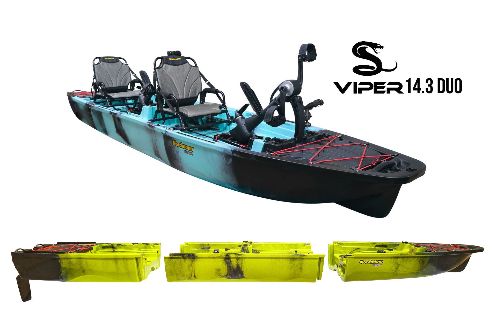 Nordmann Viper 14.3 Duo Angelkajak Camo Cyan, 3-teilig teilbar