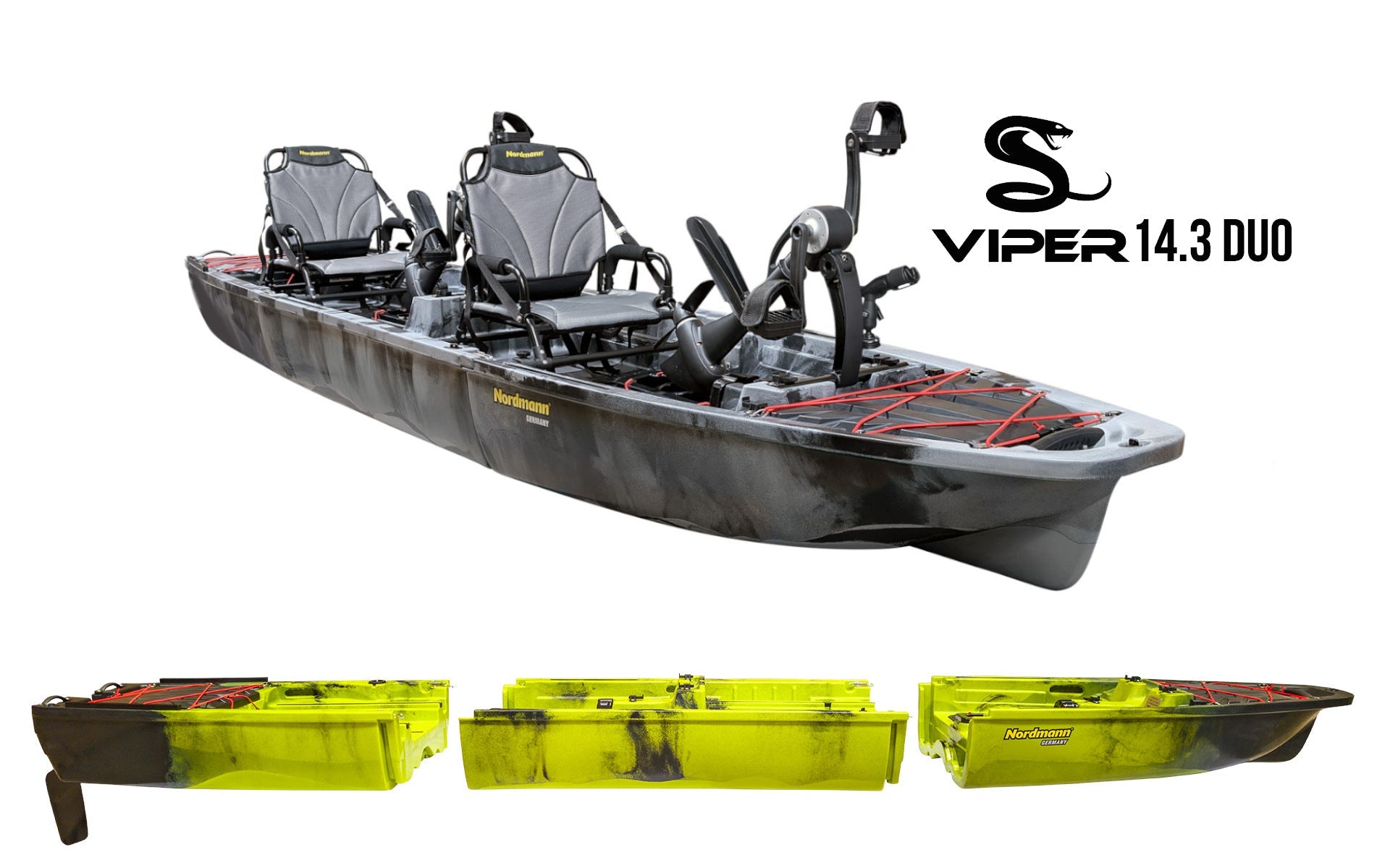 Nordmann Viper 14.3 Duo Angelkajak Camo Steel, 3-teilig teilbar
