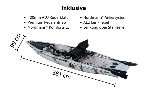 Nordmann® Ranger 12.5 Angelkajak Sit on Top inkl. Zahnstangen-Pedalantrieb - Camo/Steel